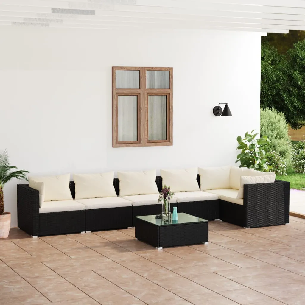 vidaXL Set Divani da Giardino 7 pz con Cuscini in Polyrattan Nero