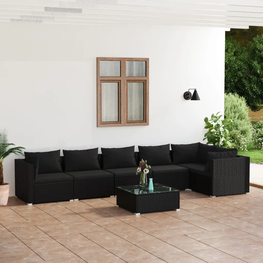 vidaXL Set Divani da Giardino 7 pz con Cuscini in Polyrattan Nero