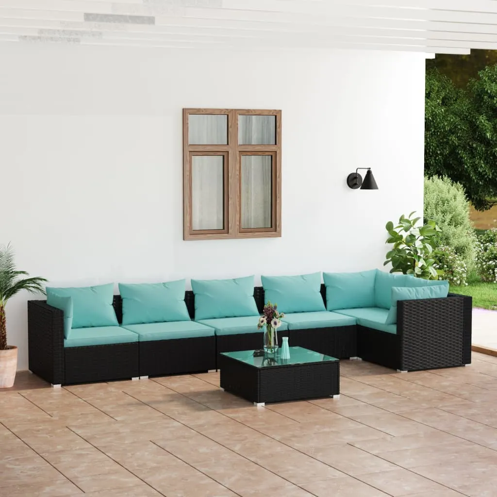 vidaXL Set Divani da Giardino 7 pz con Cuscini in Polyrattan Nero