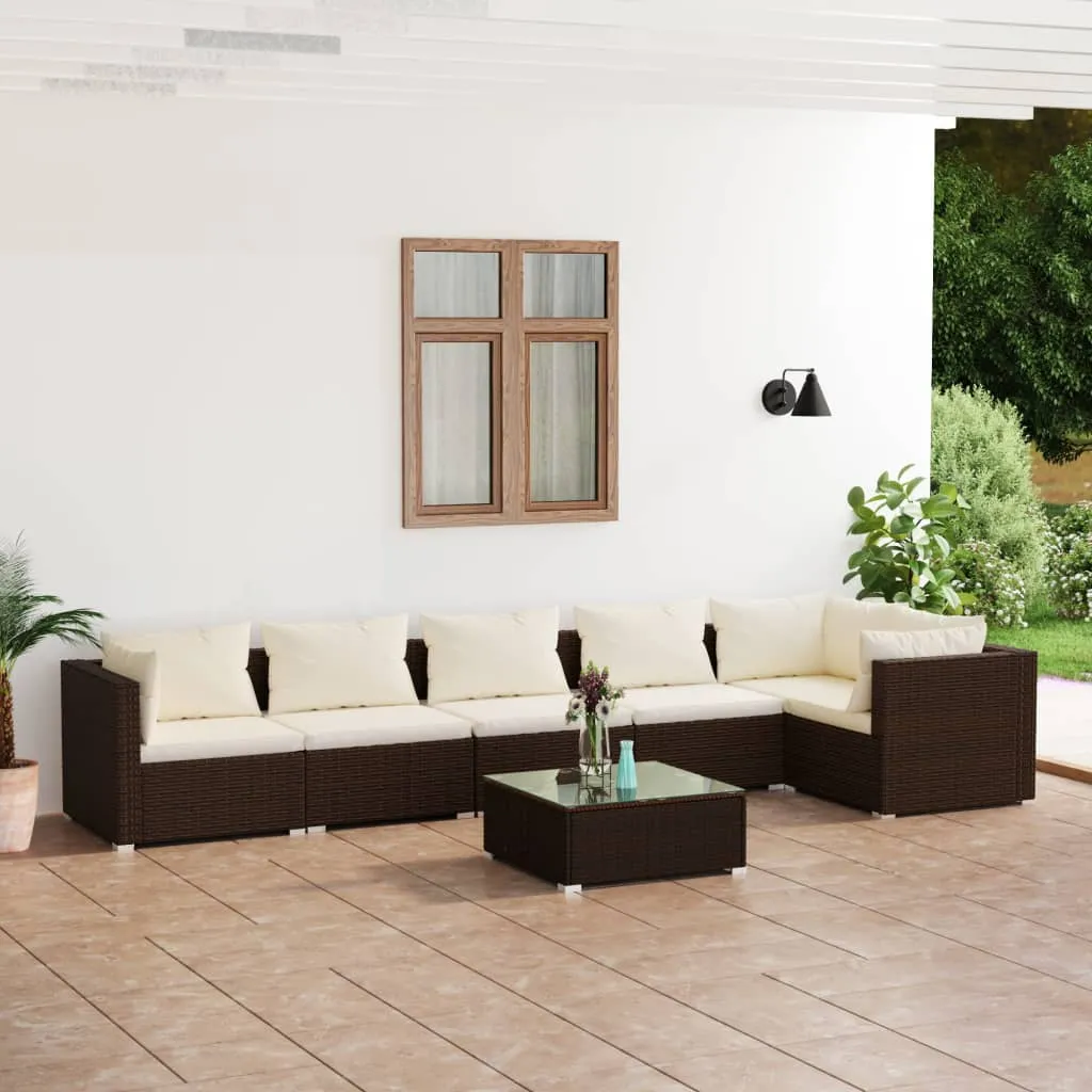 vidaXL Set Divani da Giardino 7 pz con Cuscini in Polyrattan Marrone