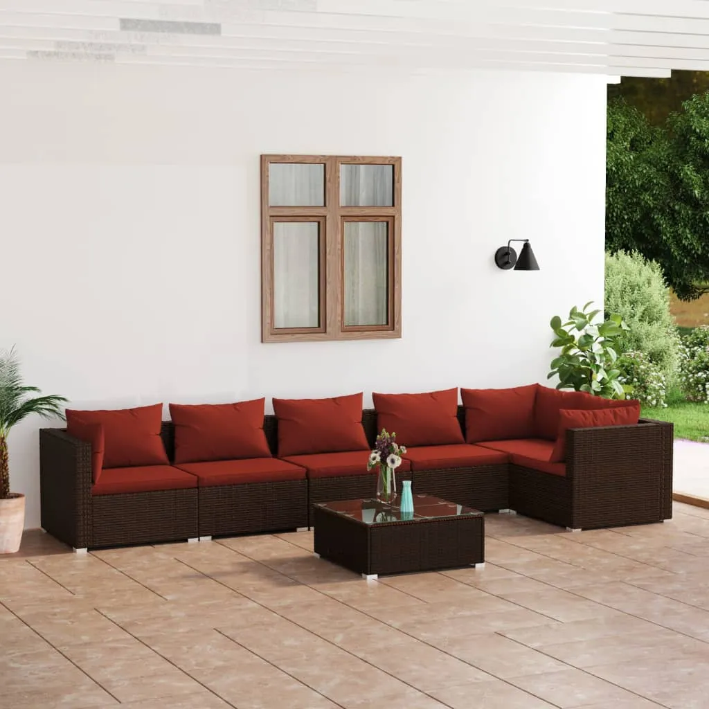 vidaXL Set Divani da Giardino 7 pz con Cuscini in Polyrattan Marrone