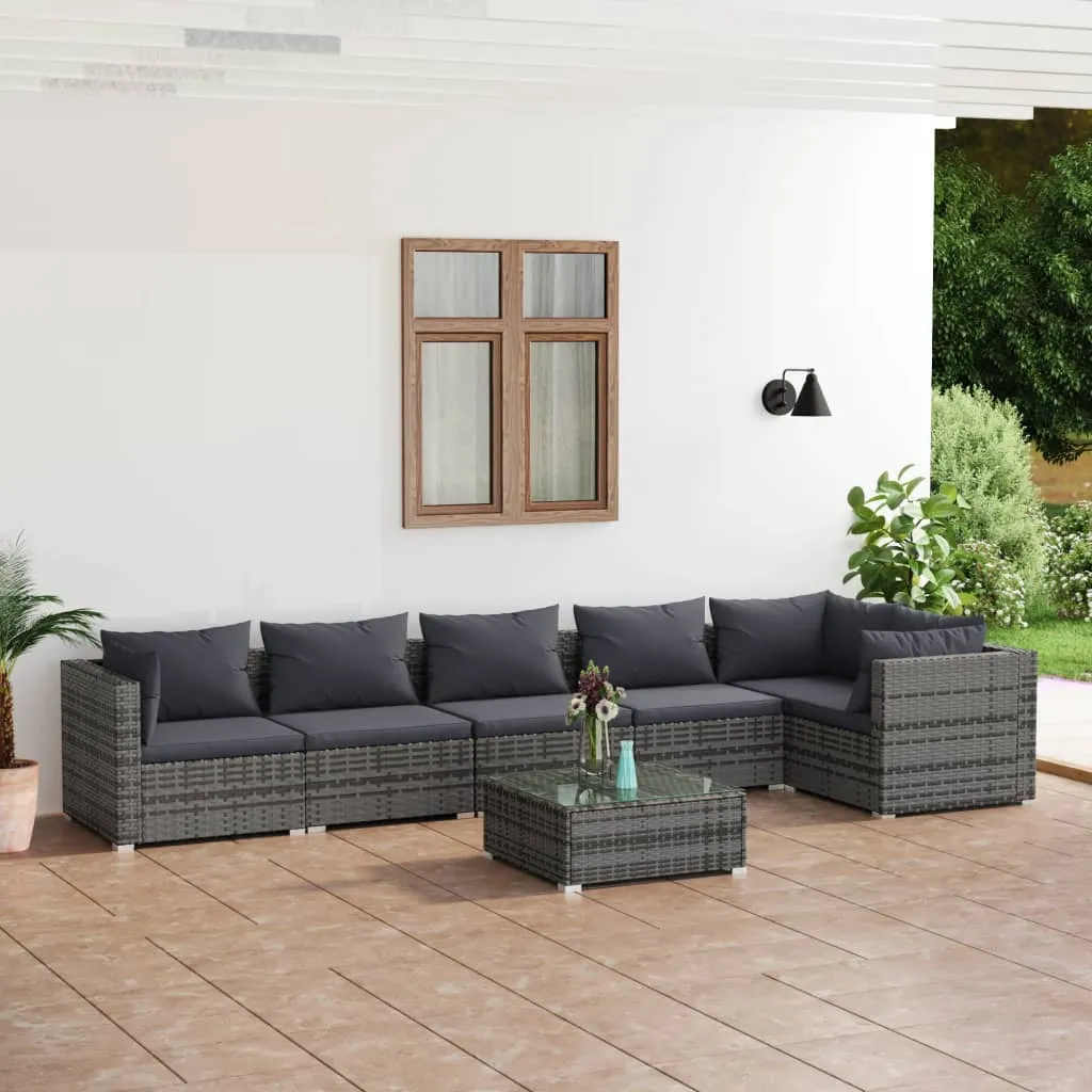 vidaXL Set Divani da Giardino 7 pz con Cuscini in Polyrattan Grigio