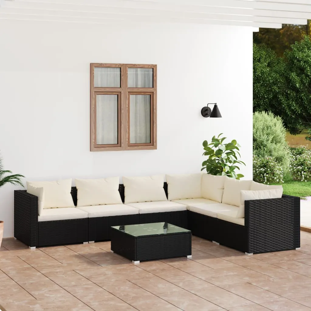 vidaXL Set Salotto da Giardino 7 pz con Cuscini in Polyrattan Nero