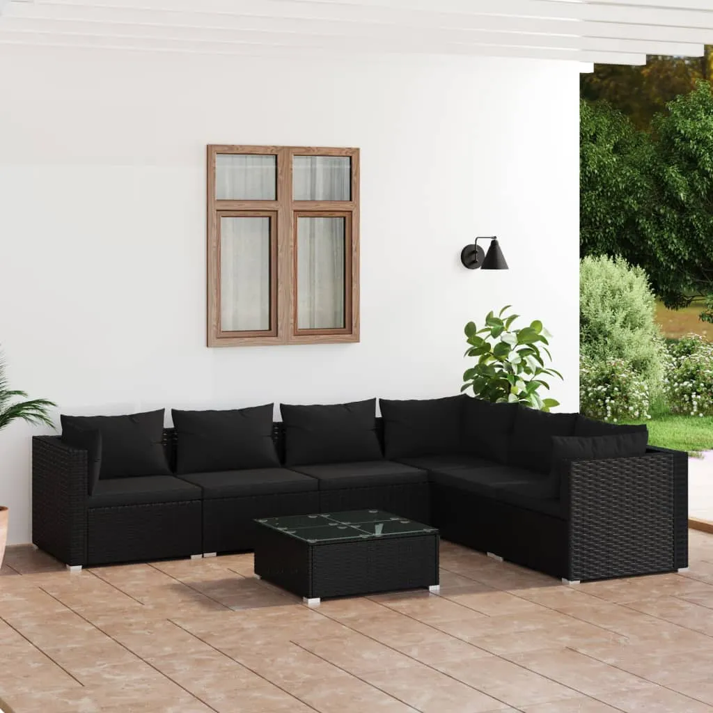 vidaXL Set Divani da Giardino 7 pz con Cuscini in Polyrattan Nero