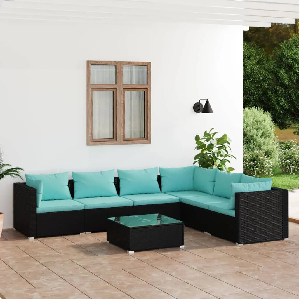 vidaXL Set Divani da Giardino 7 pz con Cuscini in Polyrattan Nero