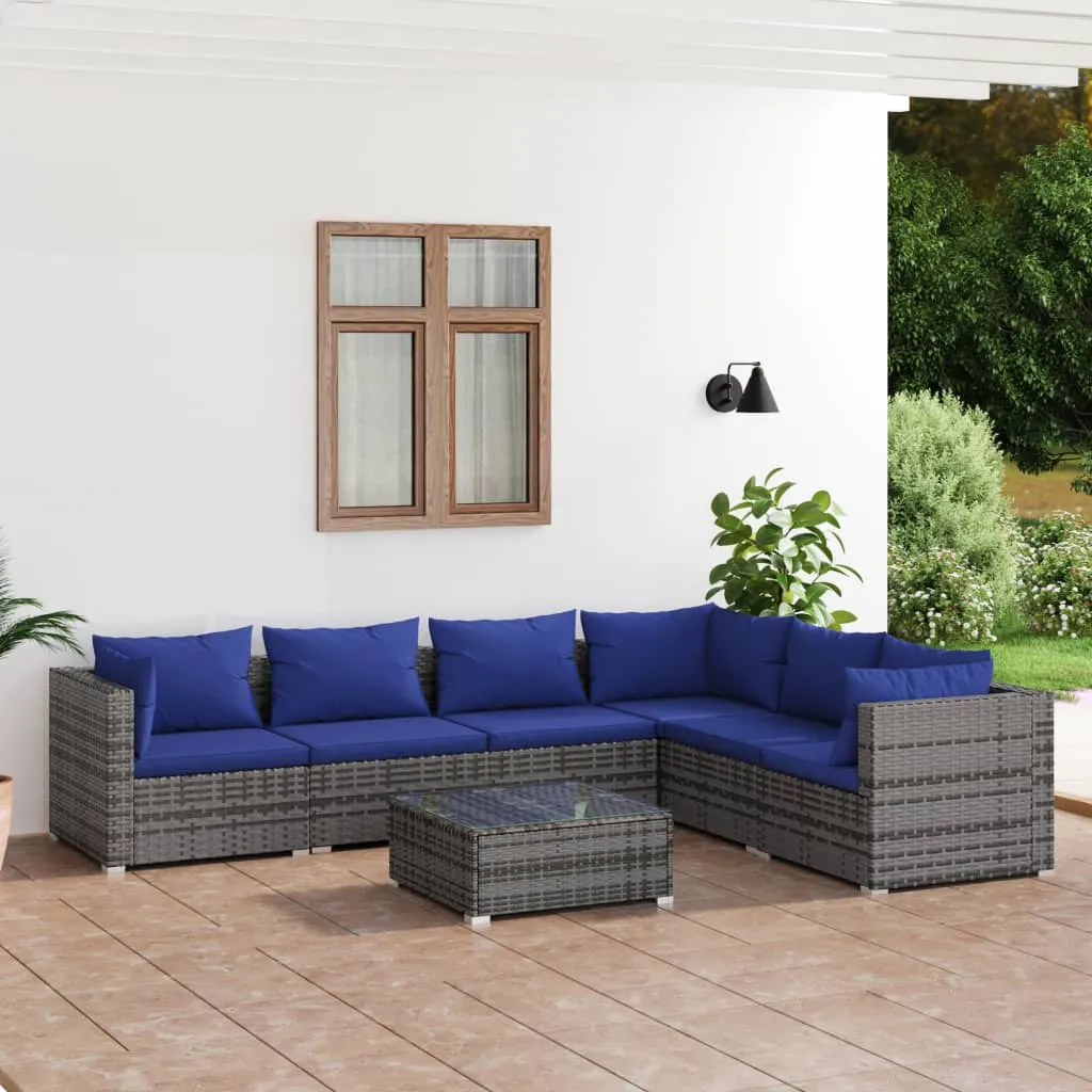 vidaXL Set Divani da Giardino 7 pz con Cuscini in Polyrattan Grigio