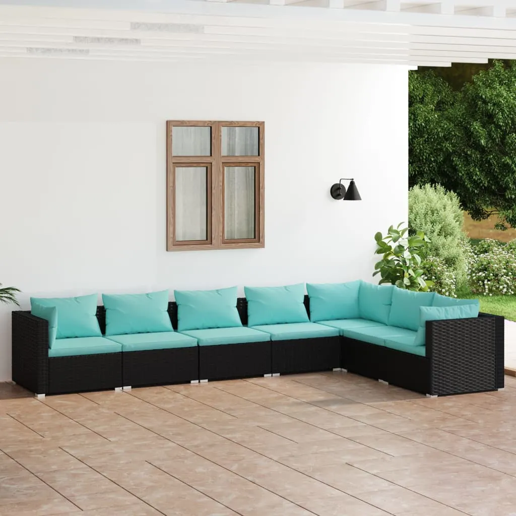 vidaXL Set Divani da Giardino 7 pz con Cuscini in Polyrattan Nero