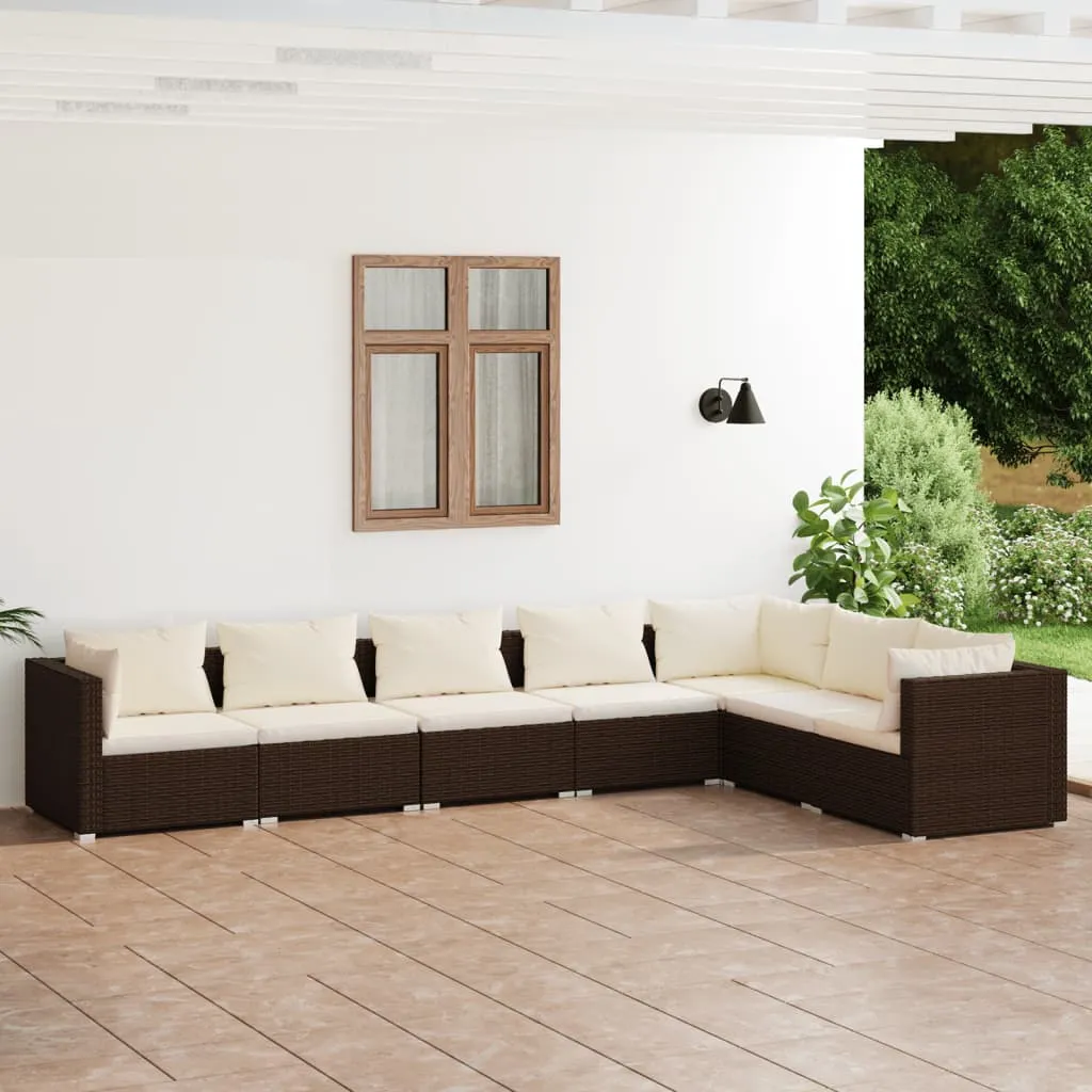 vidaXL Set Divani da Giardino 7 pz con Cuscini in Polyrattan Marrone