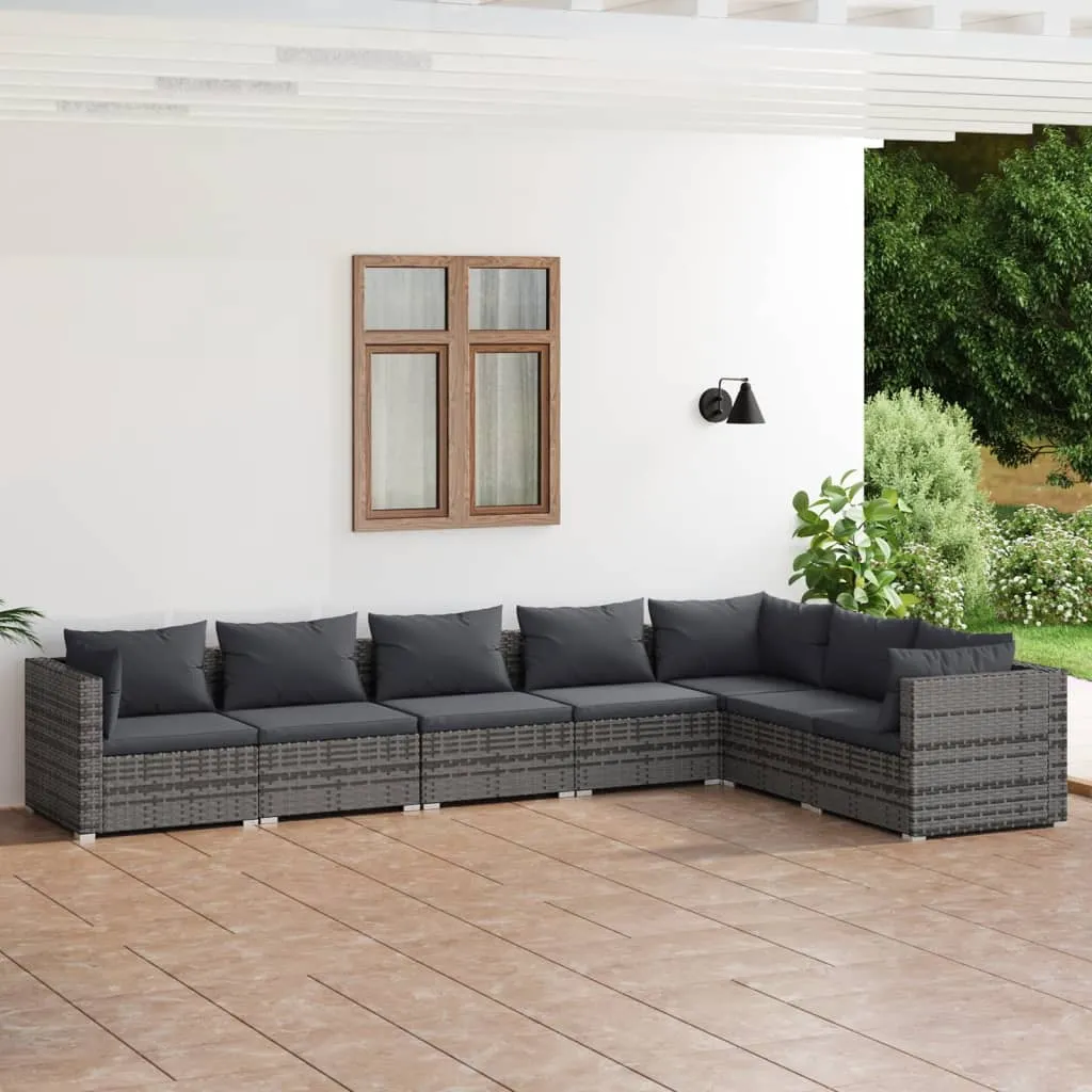 vidaXL Set Divani da Giardino 7 pz con Cuscini in Polyrattan Grigio