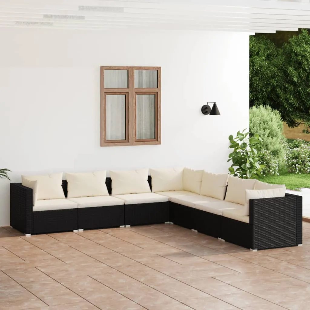 vidaXL Set Salotto da Giardino 7 pz con Cuscini in Polyrattan Nero