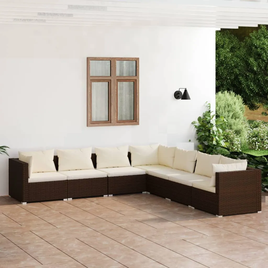 vidaXL Set Divani da Giardino 7 pz con Cuscini in Polyrattan Marrone