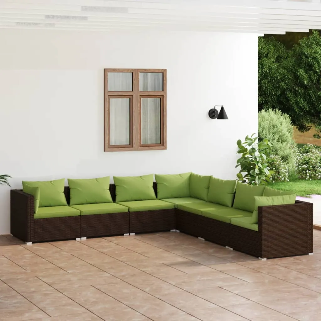 vidaXL Set Divani da Giardino 7 pz con Cuscini in Polyrattan Marrone