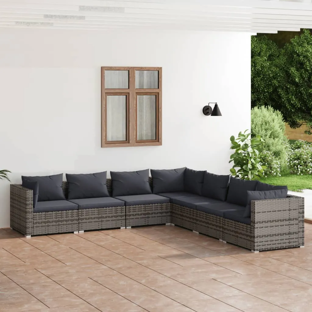 vidaXL Set Divani da Giardino 7 pz con Cuscini in Polyrattan Grigio