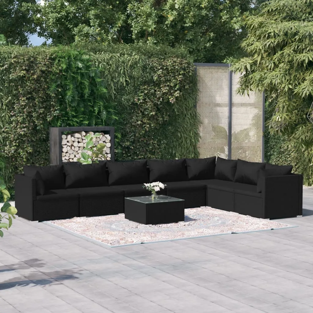 vidaXL Set Salotto da Giardino 8 pz con Cuscini in Polyrattan Nero