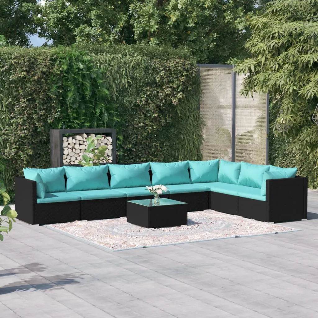 vidaXL Set Salotto da Giardino 8 pz con Cuscini in Polyrattan Nero