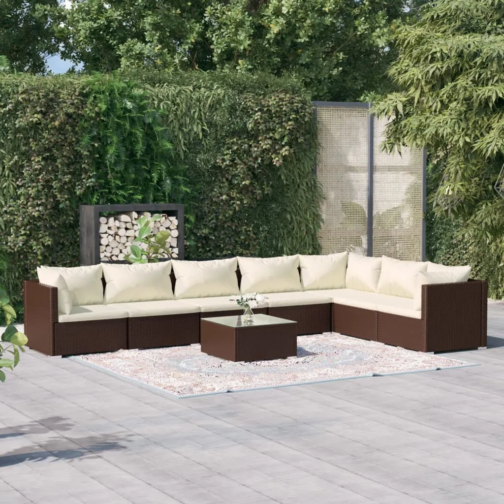 vidaXL Set Divani da Giardino con Cuscini 8 pz in Polyrattan Marrone