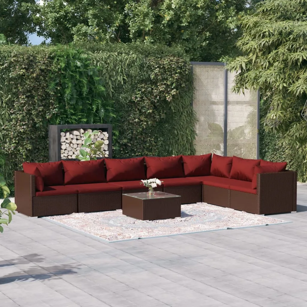 vidaXL Set Divani da Giardino 8 pz con Cuscini in Polyrattan Marrone