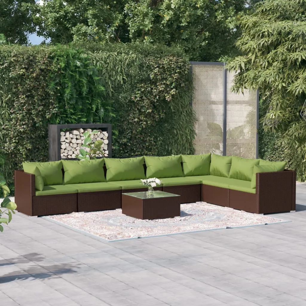 vidaXL Set Divani da Giardino 8 pz con Cuscini in Polyrattan Marrone