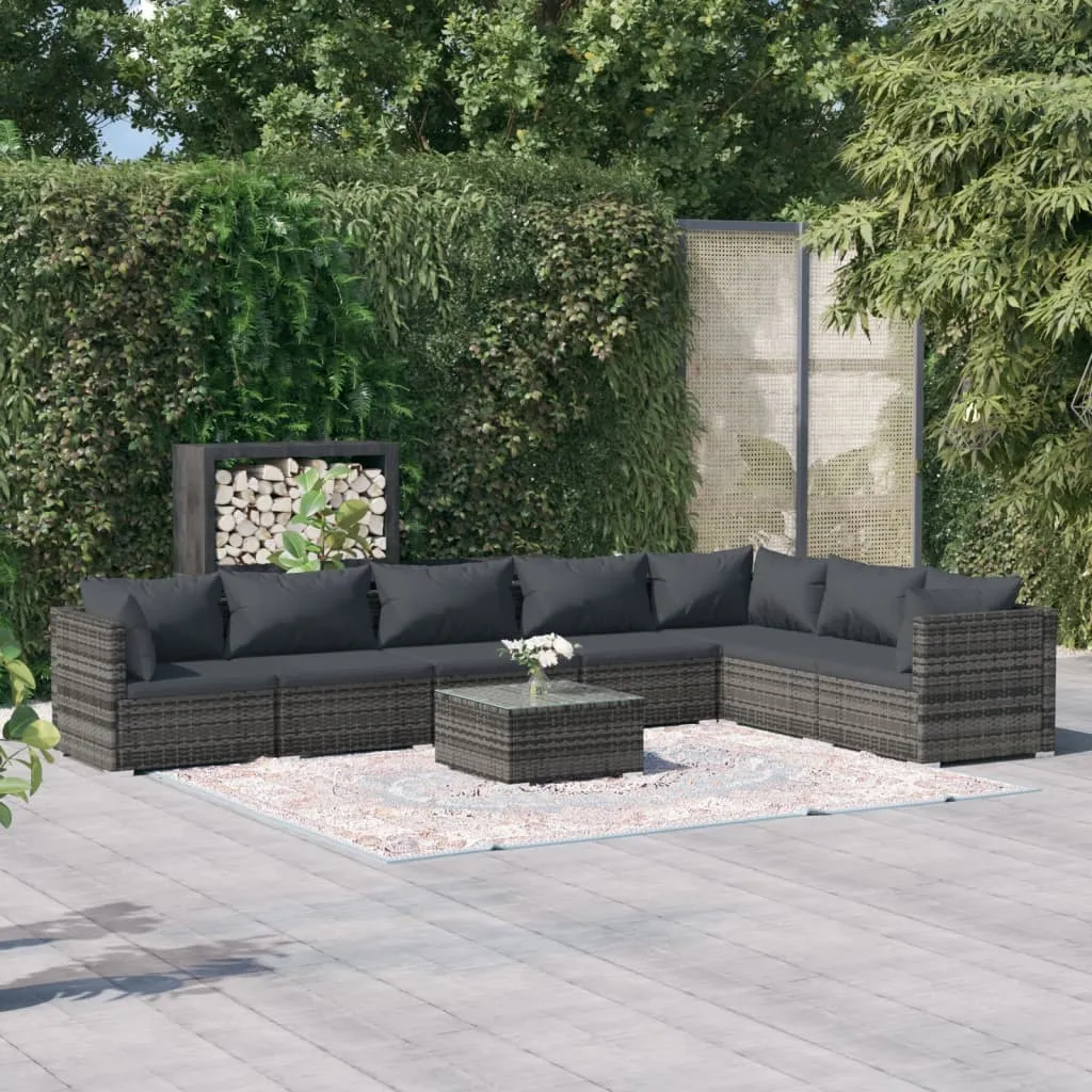 vidaXL Set Divani da Giardino con Cuscini 8 pz in Polyrattan Grigio