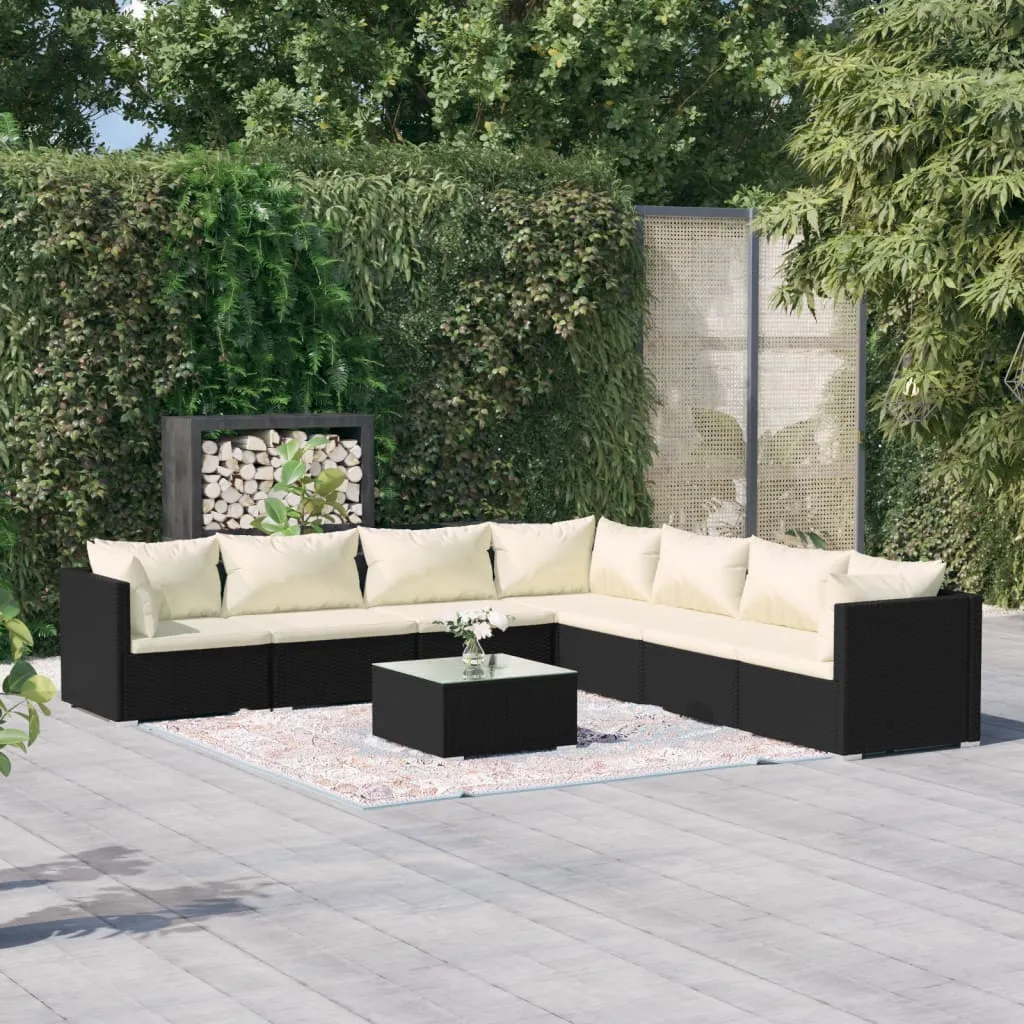 vidaXL Set Divani da Giardino con Cuscini 8 pz in Polyrattan Nero