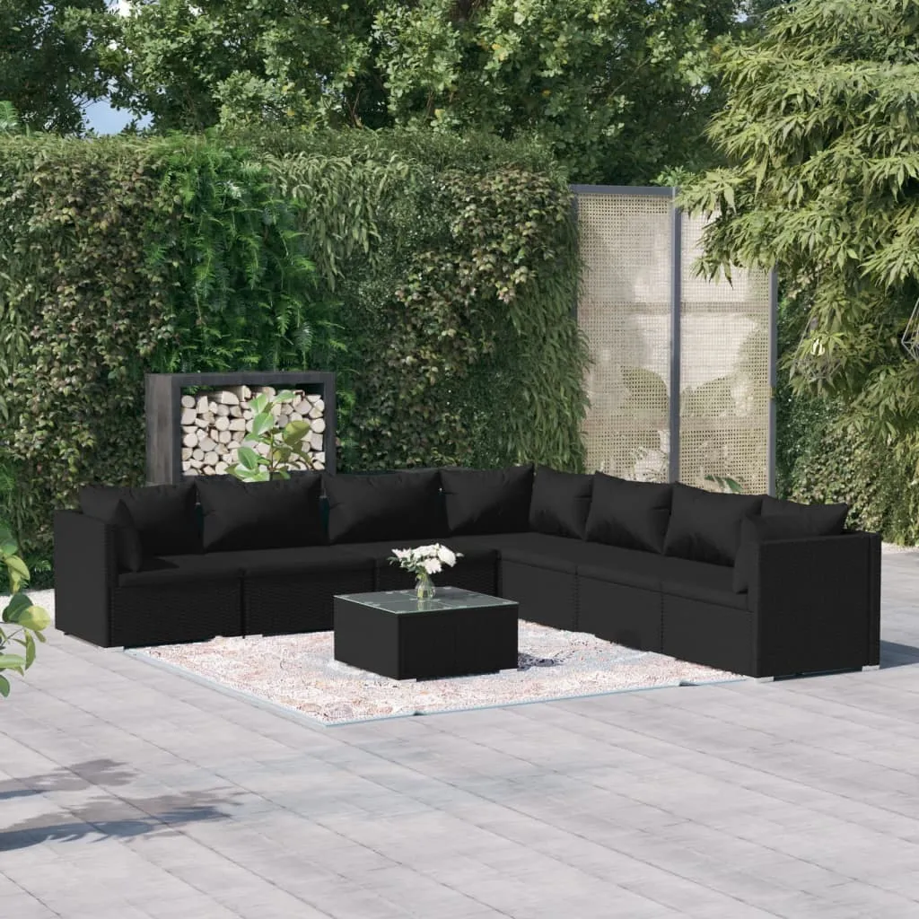 vidaXL Set Salotto da Giardino 8 pz con Cuscini in Polyrattan Nero