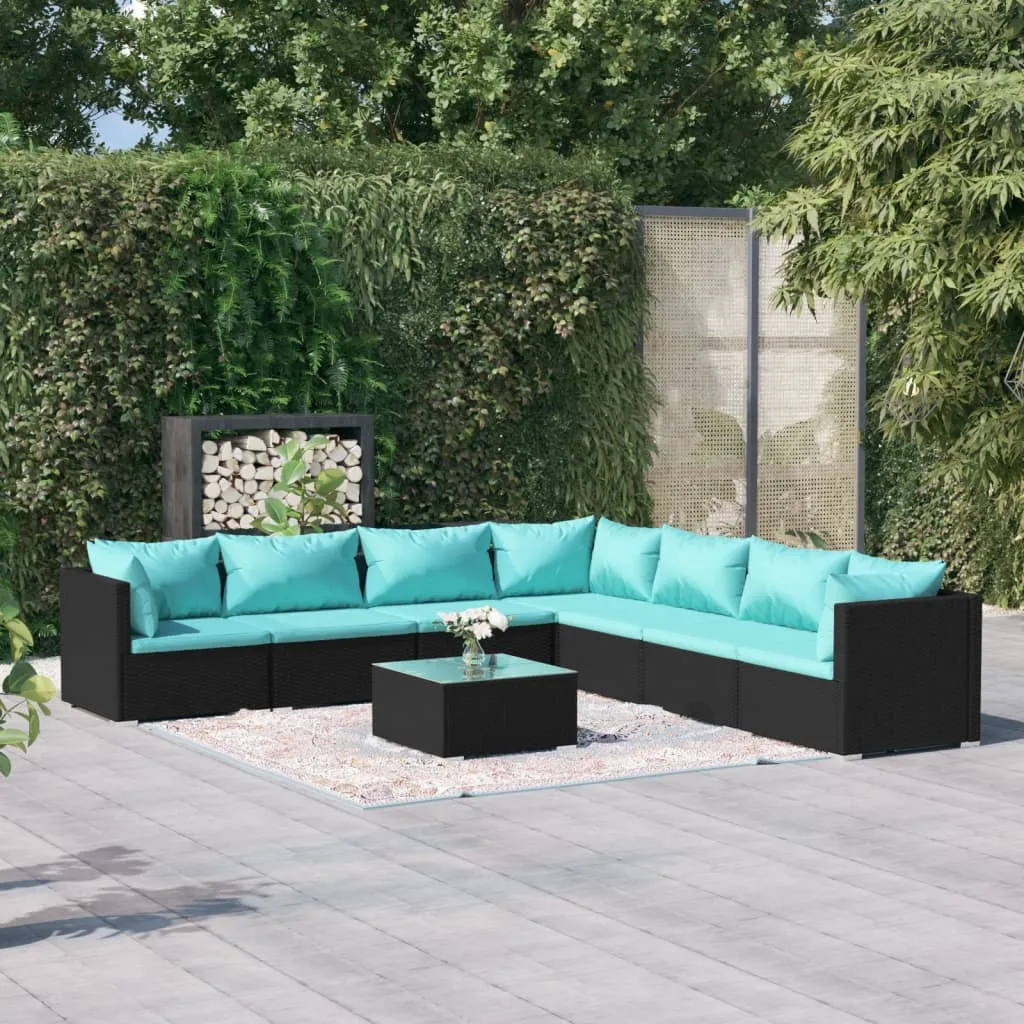 vidaXL Set Divani da Giardino 8 pz con Cuscini in Polyrattan Nero