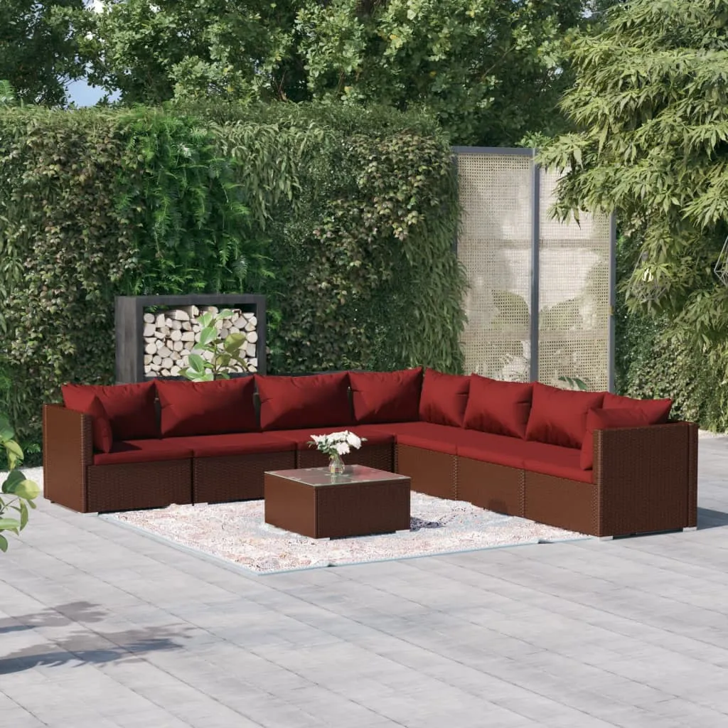 vidaXL Set Divani da Giardino 8 pz con Cuscini in Polyrattan Marrone