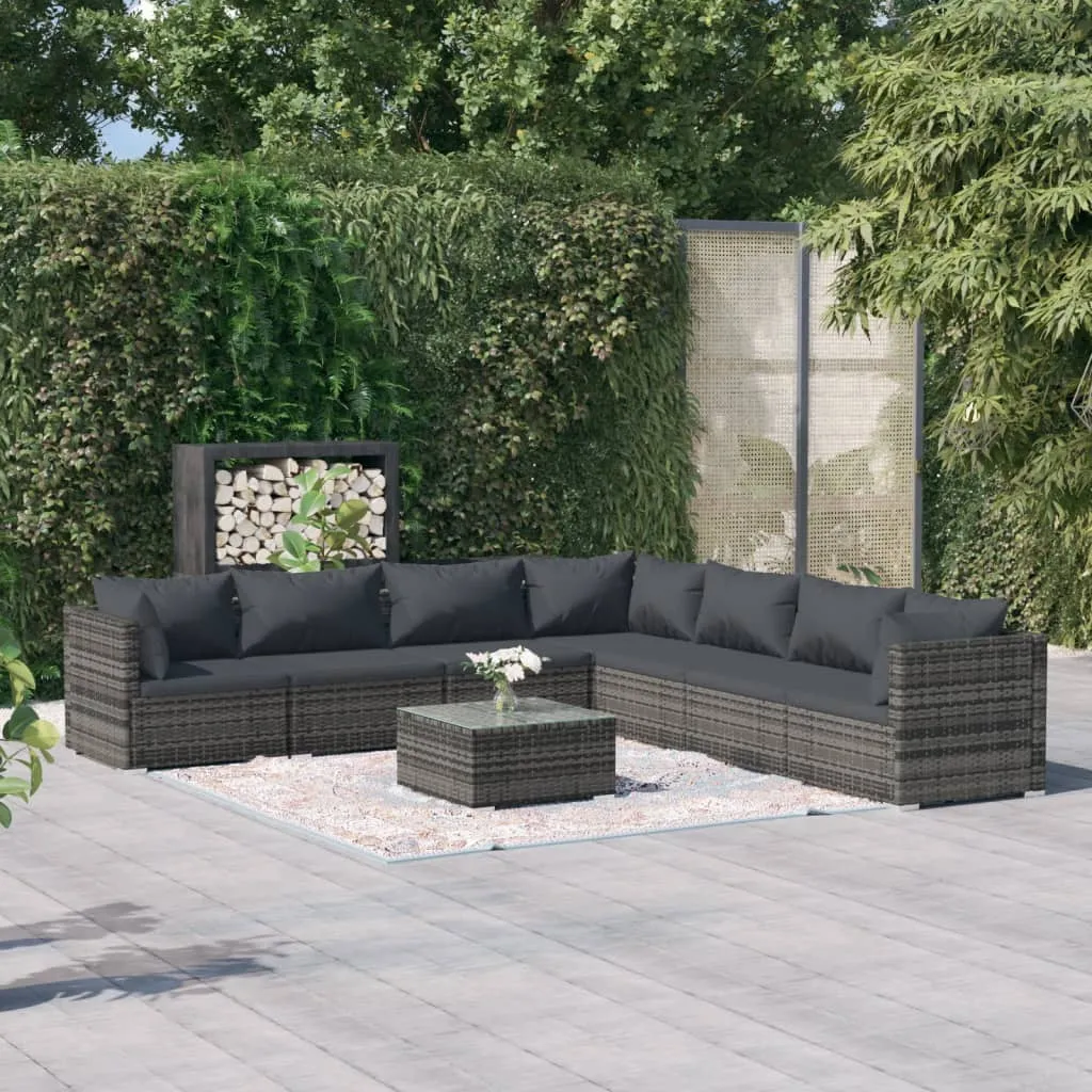 vidaXL Set Divani da Giardino con Cuscini 8 pz in Polyrattan Grigio