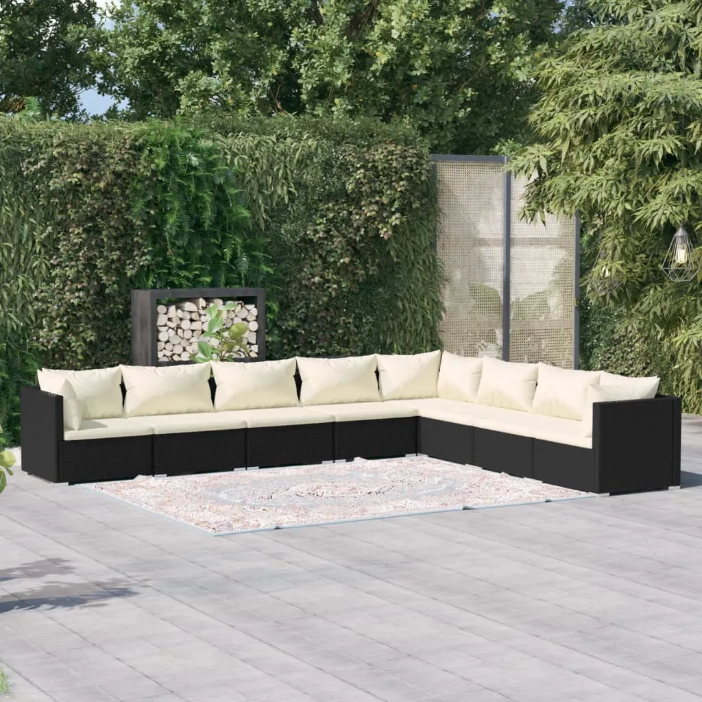 vidaXL Set Divani da Giardino con Cuscini 8 pz in Polyrattan Nero