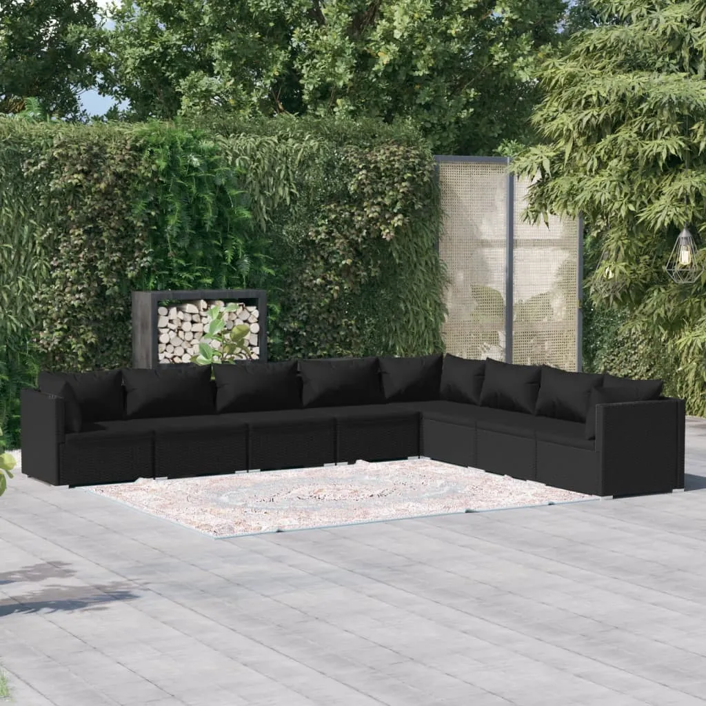 vidaXL Set Divani da Giardino 8 pz con Cuscini in Polyrattan Nero