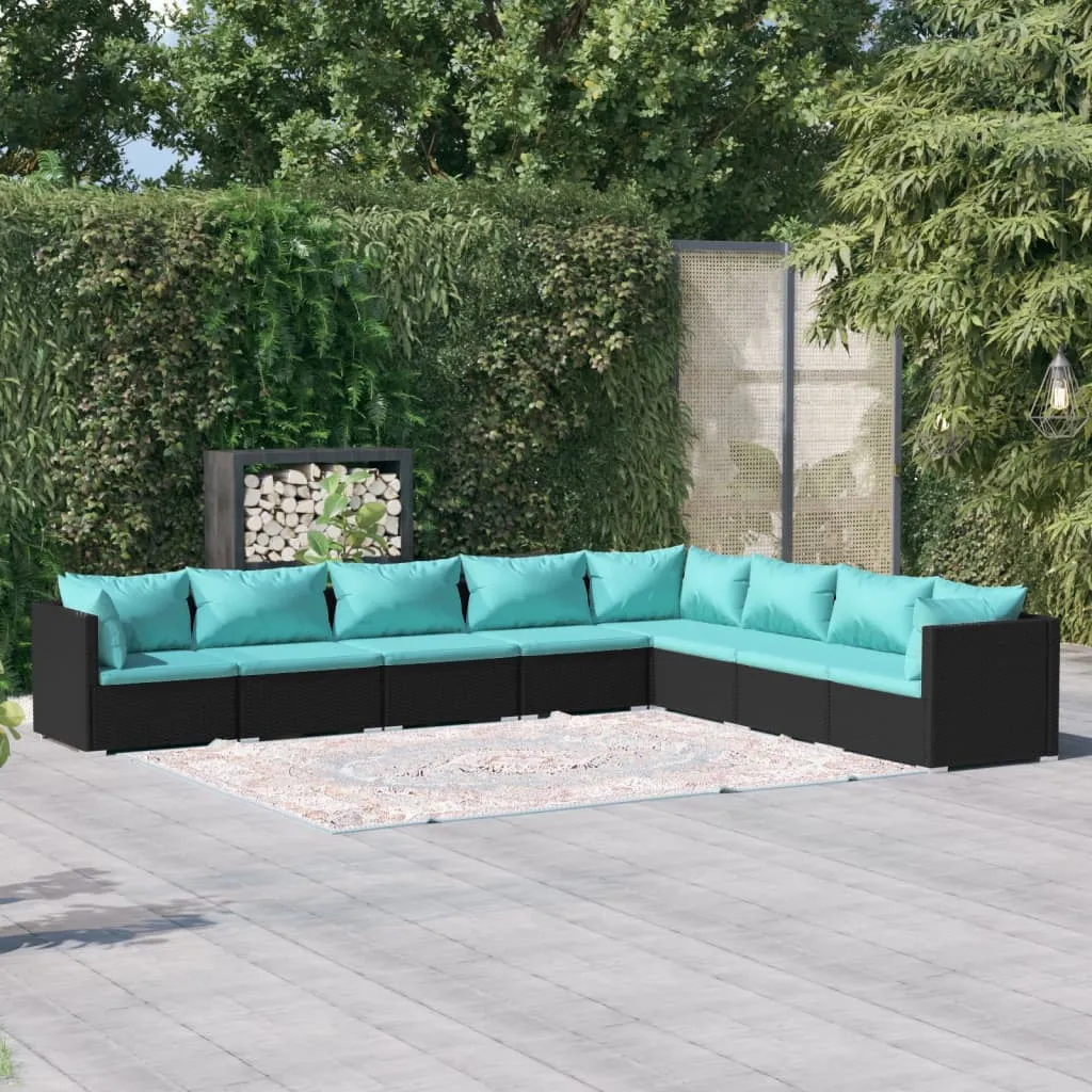 vidaXL Set Divani da Giardino 8 pz con Cuscini in Polyrattan Nero