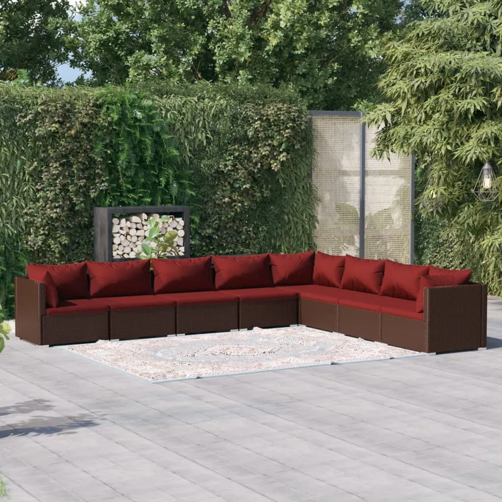 vidaXL Set Divani da Giardino 8 pz con Cuscini in Polyrattan Marrone