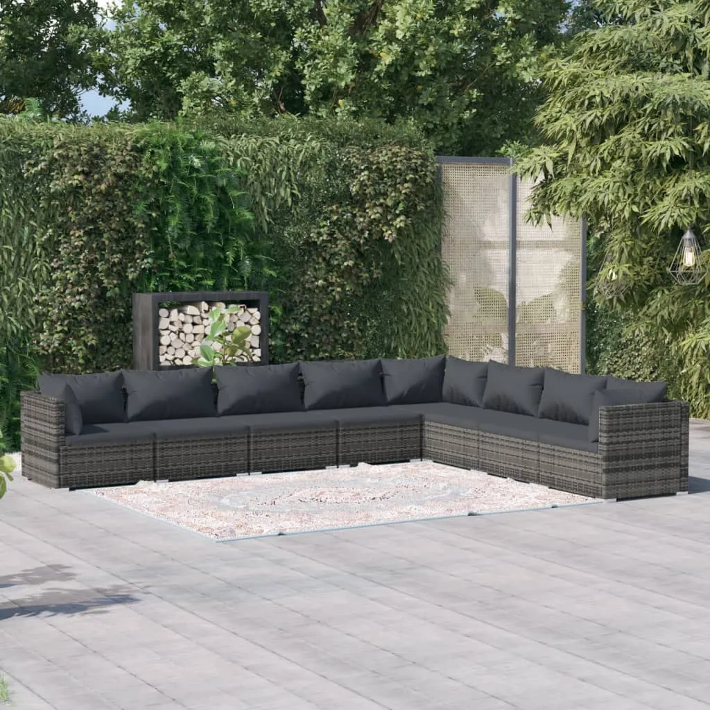 vidaXL Set Divani da Giardino con Cuscini 8 pz in Polyrattan Grigio