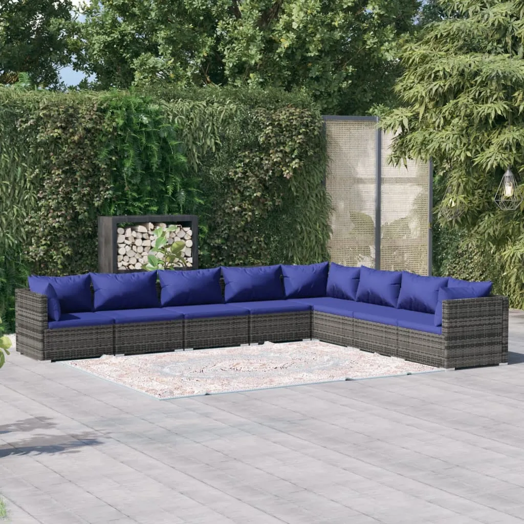 vidaXL Set Divani da Giardino 8 pz con Cuscini in Polyrattan Grigio