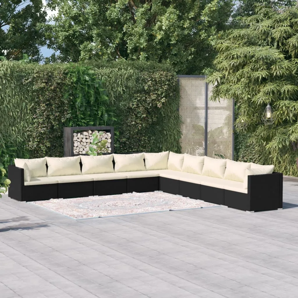 vidaXL Set Salotto da Giardino 9 pz con Cuscini in Polyrattan Nero