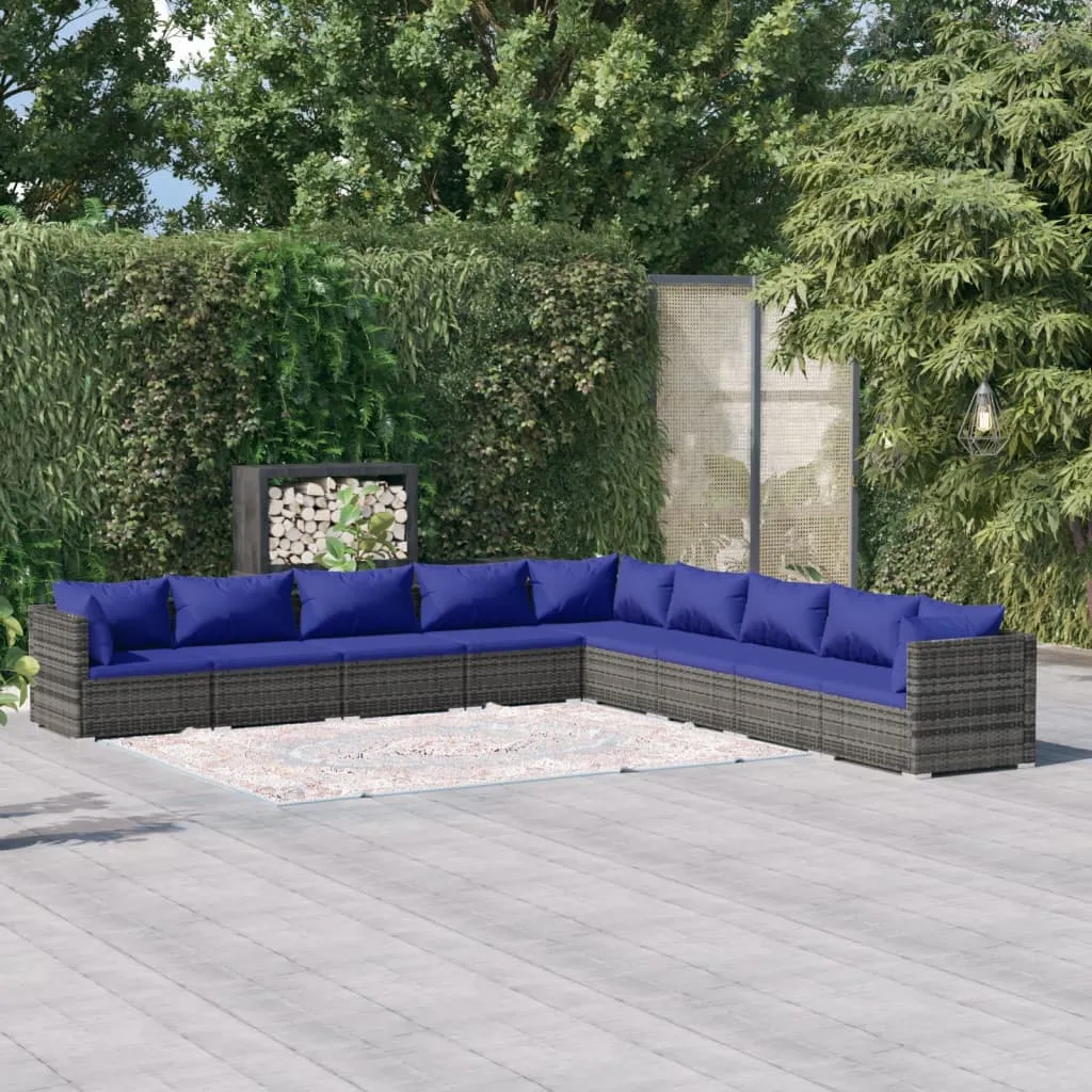 vidaXL Set Divani da Giardino 9 pz con Cuscini in Polyrattan Grigio