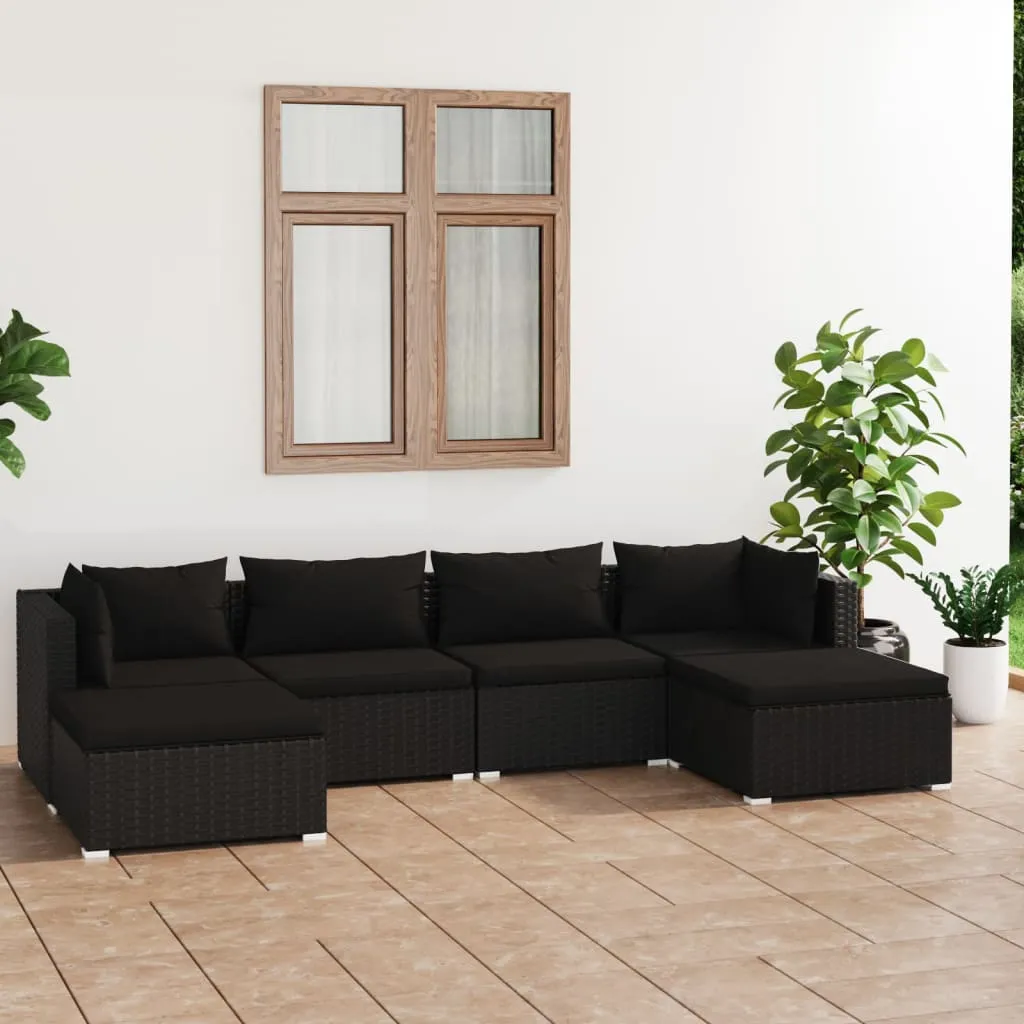 vidaXL Set Salotto da Giardino 6 pz con Cuscini in Polyrattan Nero