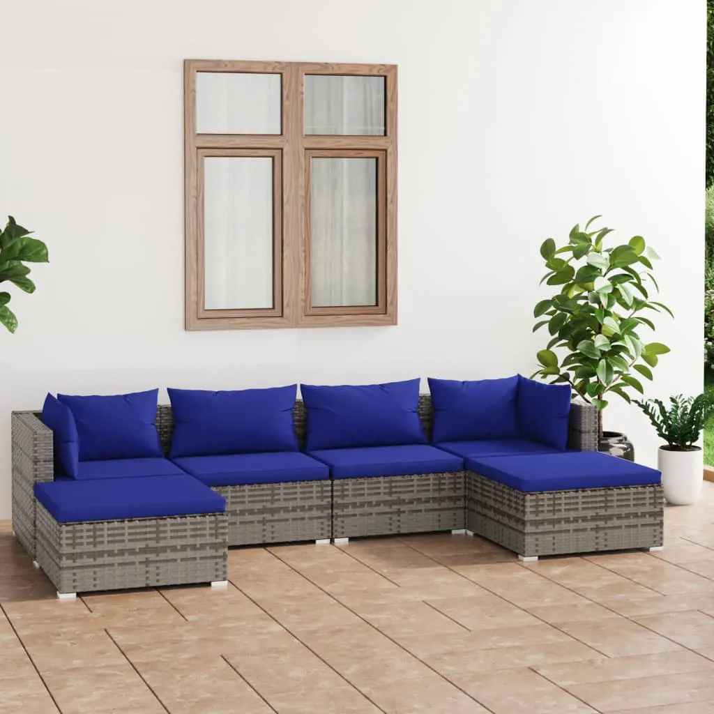 vidaXL Set Divani da Giardino 6 pz con Cuscini in Polyrattan Grigio