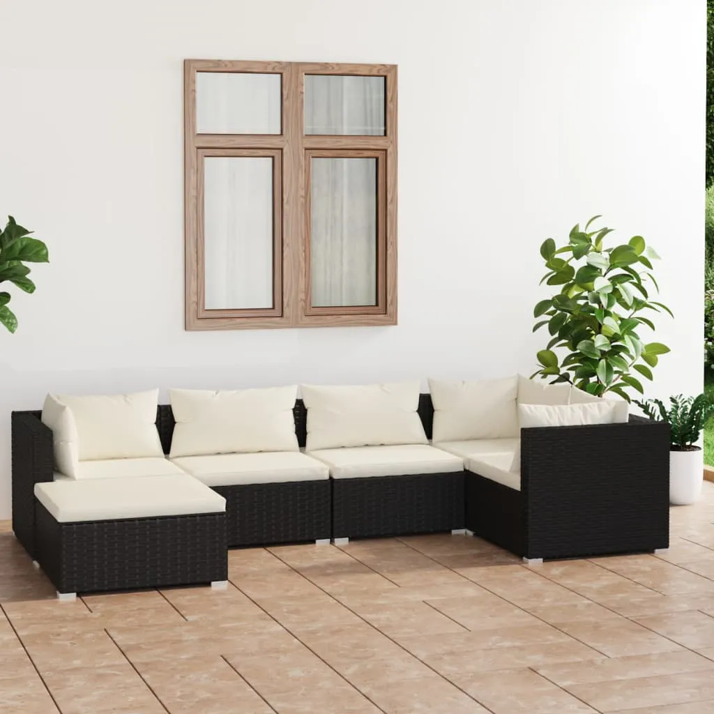 vidaXL Set Divani da Giardino 6 pz con Cuscini in Polyrattan Nero