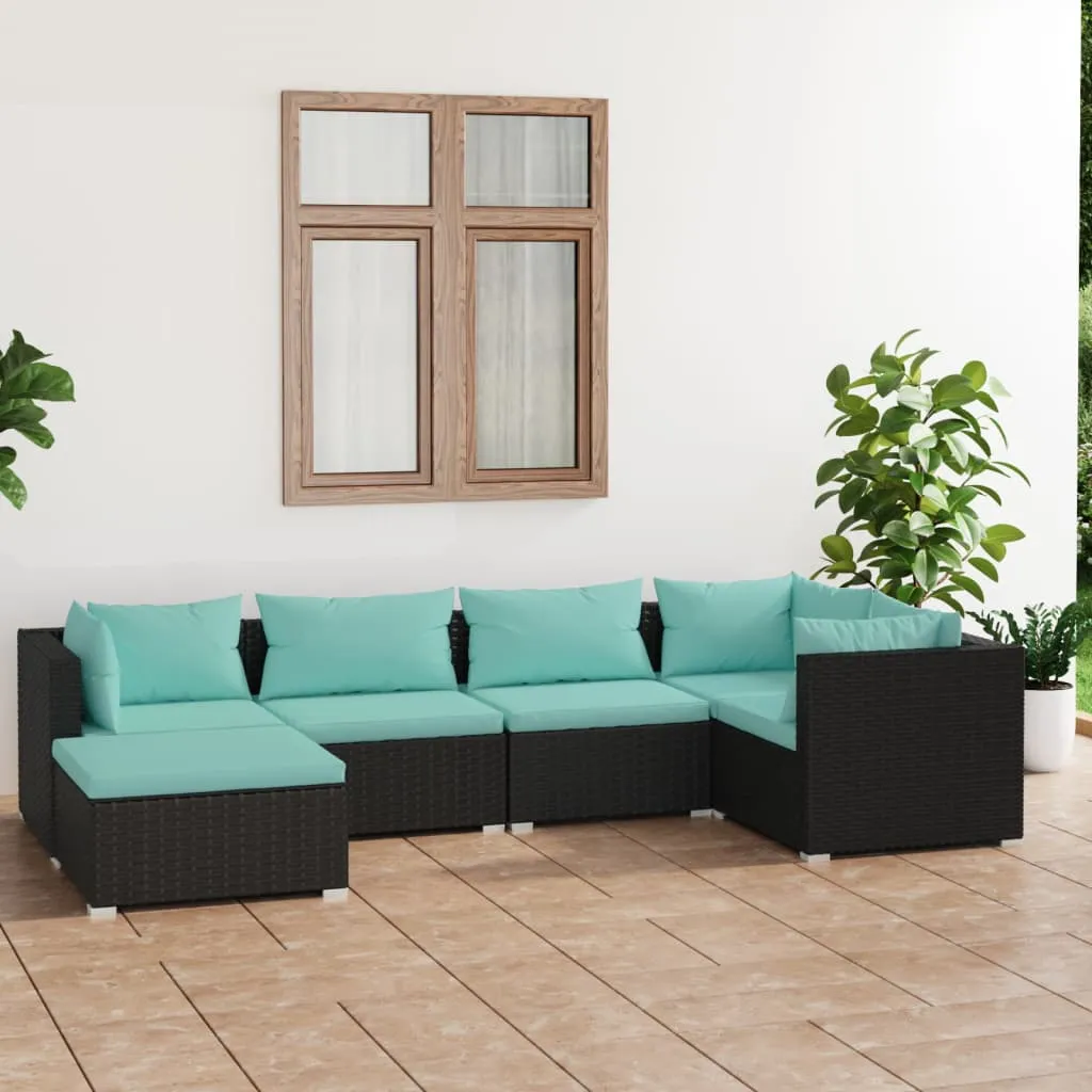 vidaXL Set Salotto da Giardino 6 pz con Cuscini in Polyrattan Nero