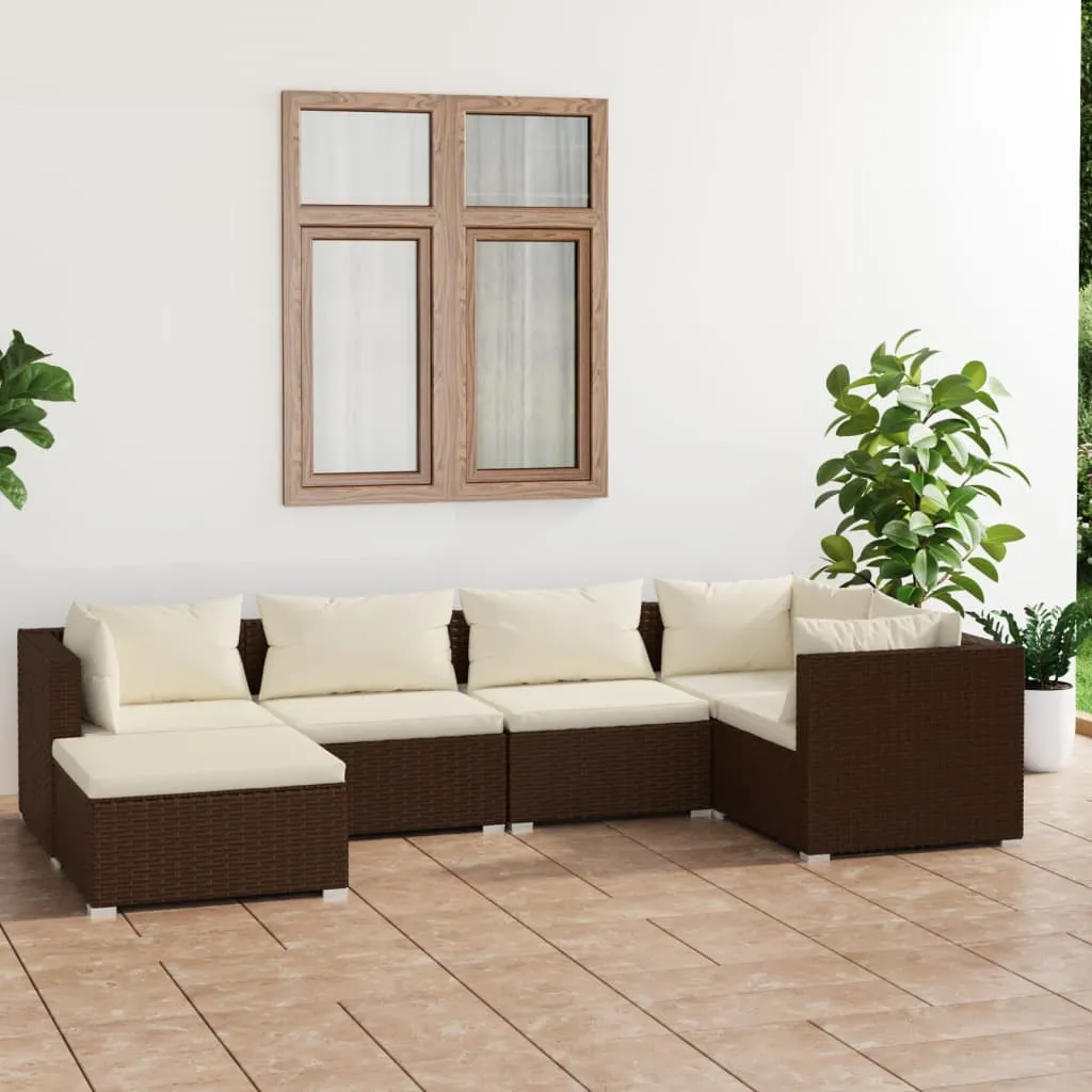 vidaXL Set Divani da Giardino 6 pz con Cuscini in Polyrattan Marrone