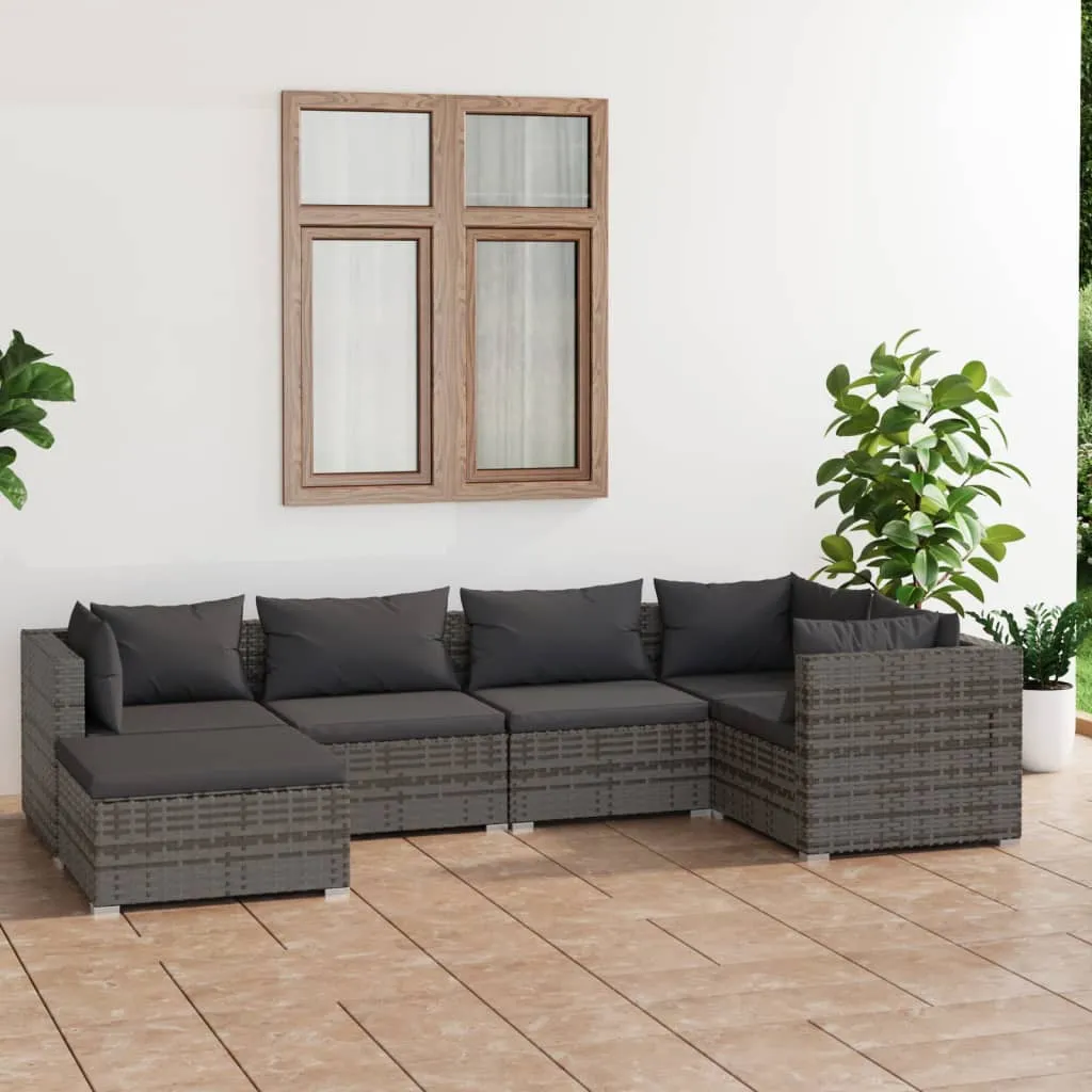 vidaXL Set Divani da Giardino 6 pz con Cuscini in Polyrattan Grigio