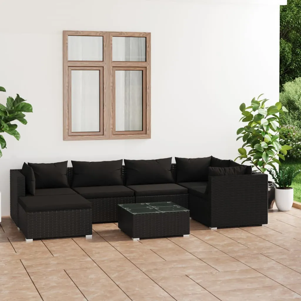 vidaXL Set Divani da Giardino 7 pz con Cuscini in Polyrattan Nero