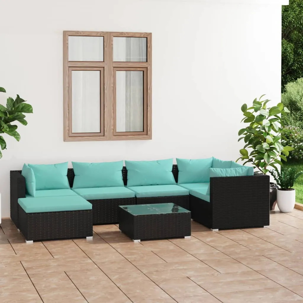 vidaXL Set Salotto da Giardino 7 pz con Cuscini in Polyrattan Nero