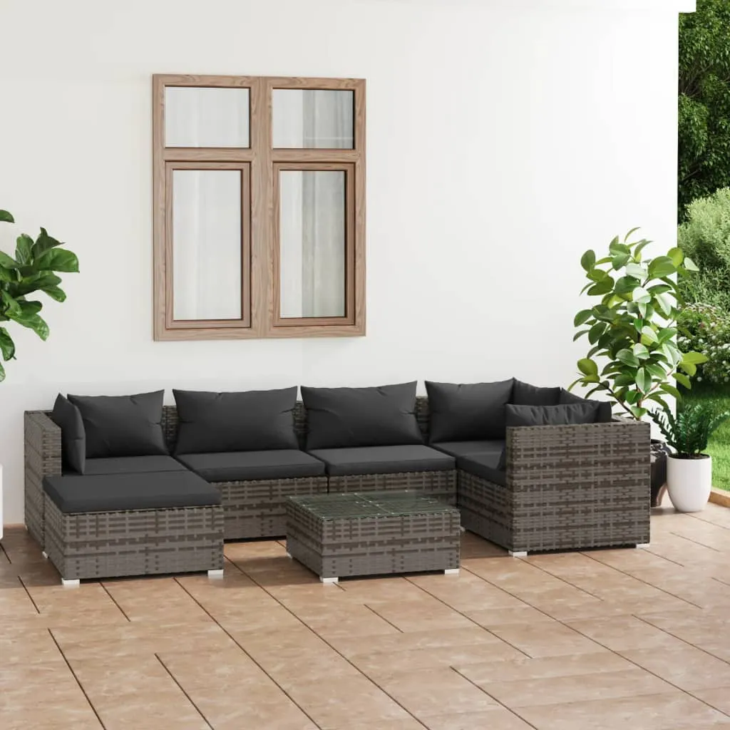 vidaXL Set Divani da Giardino 7 pz con Cuscini in Polyrattan Grigio