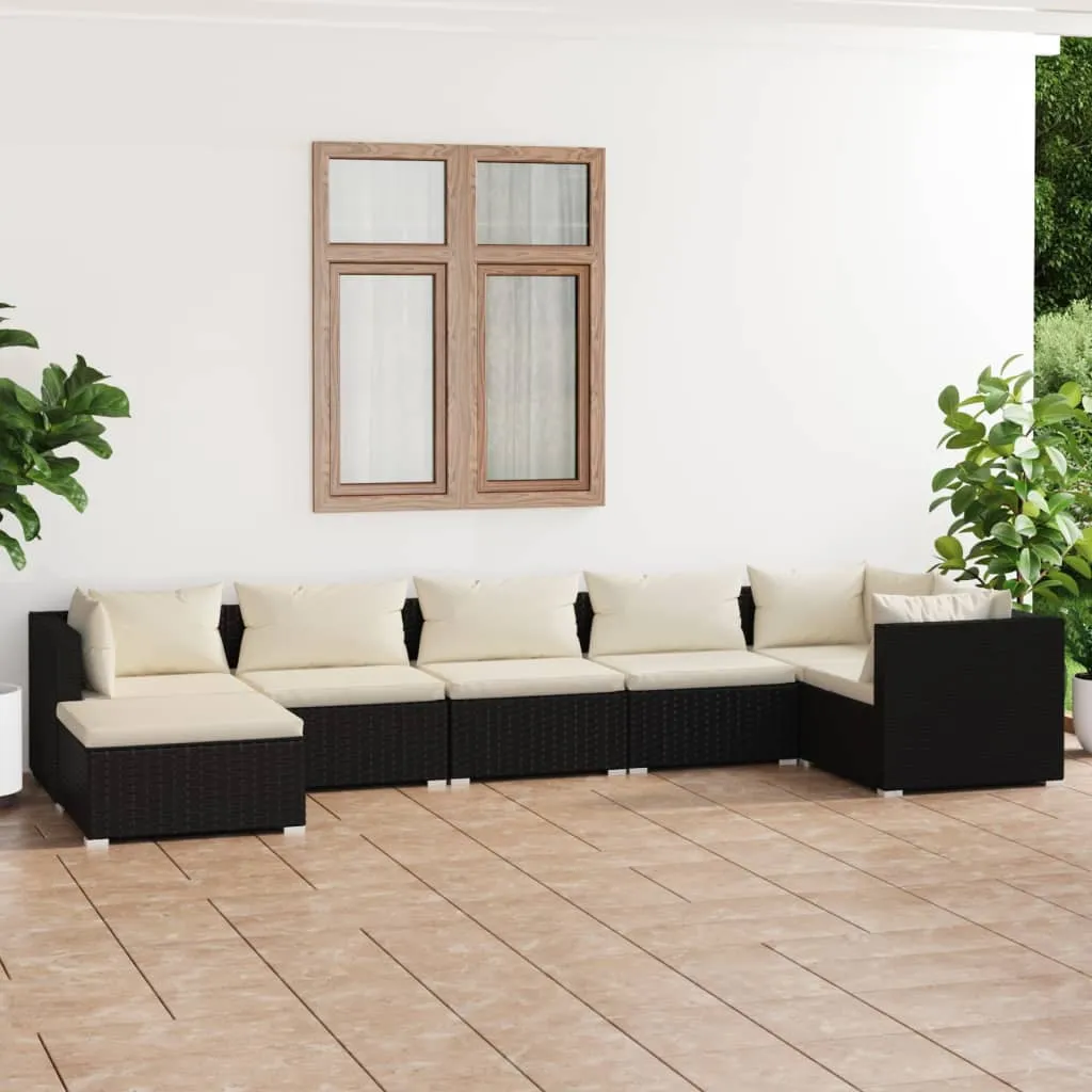 vidaXL Set Divani da Giardino 7 pz con Cuscini in Polyrattan Nero