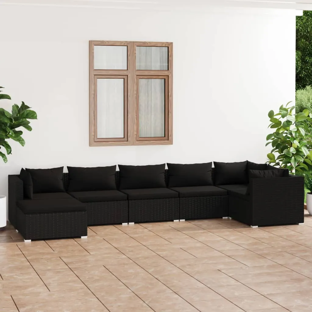 vidaXL Set Divani da Giardino 7 pz con Cuscini in Polyrattan Nero