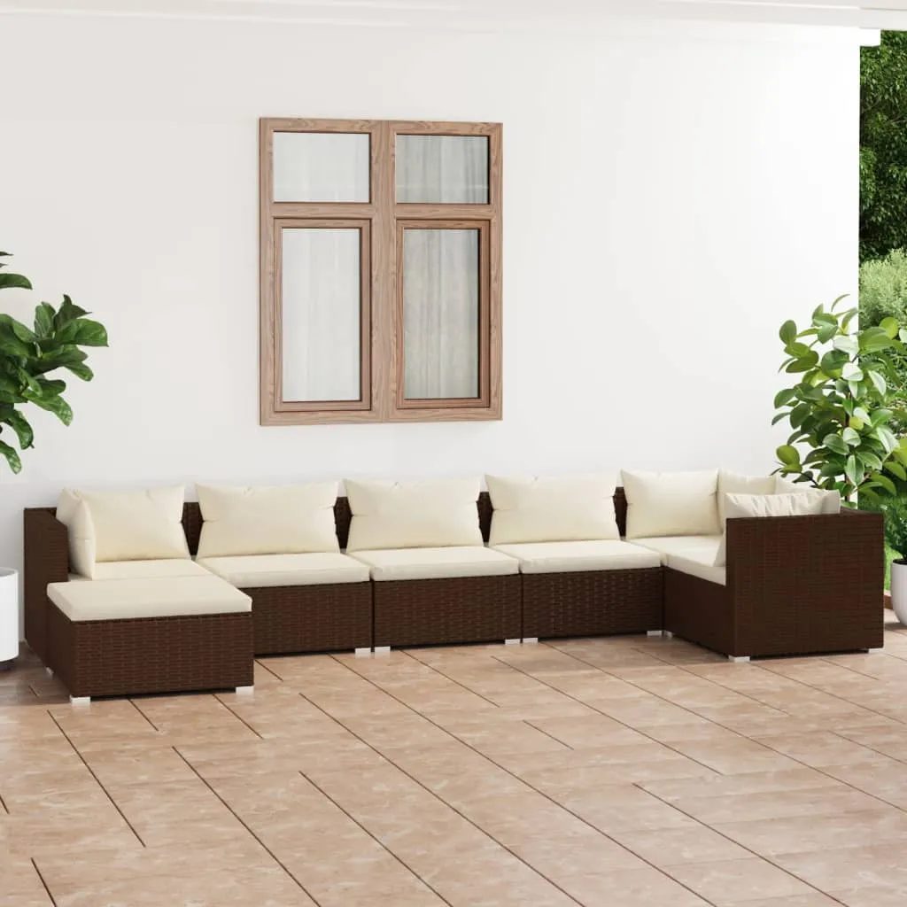 vidaXL Set Divani da Giardino 7 pz con Cuscini in Polyrattan Marrone