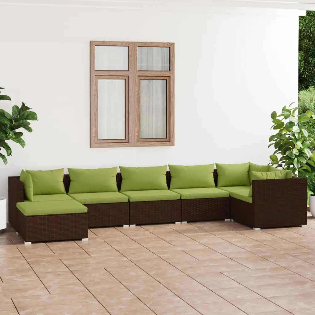 vidaXL Set Divani da Giardino 7 pz con Cuscini in Polyrattan Marrone