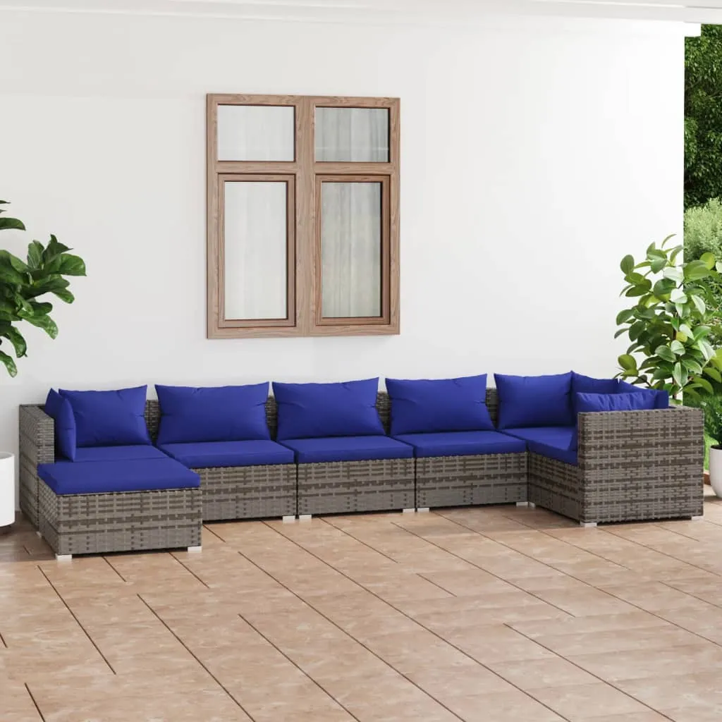 vidaXL Set Divani da Giardino 7 pz con Cuscini in Polyrattan Grigio